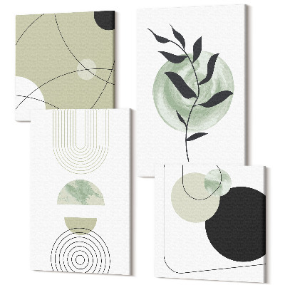 Négy részes vászonkép Absztrakt formák és növényi motívumok zöldben