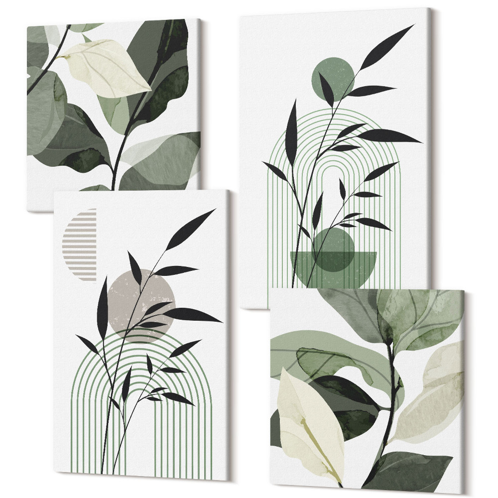 Négy részes vászonkép szett Absztrakt növényi kompozíciók, boho stílus