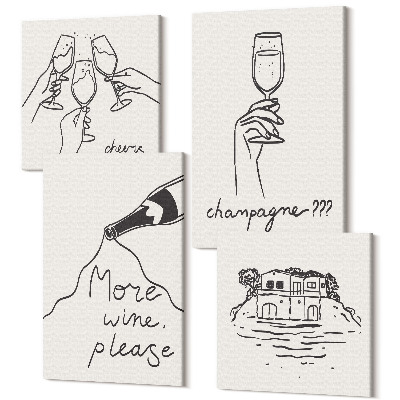 Négy részes vászonkép Örömteli pillanatok borral és pezsgővel