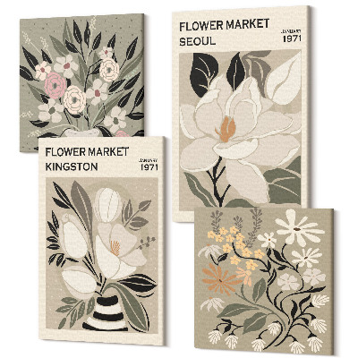 Négy részes vászonkép Retro virágok a világ különböző városaiból