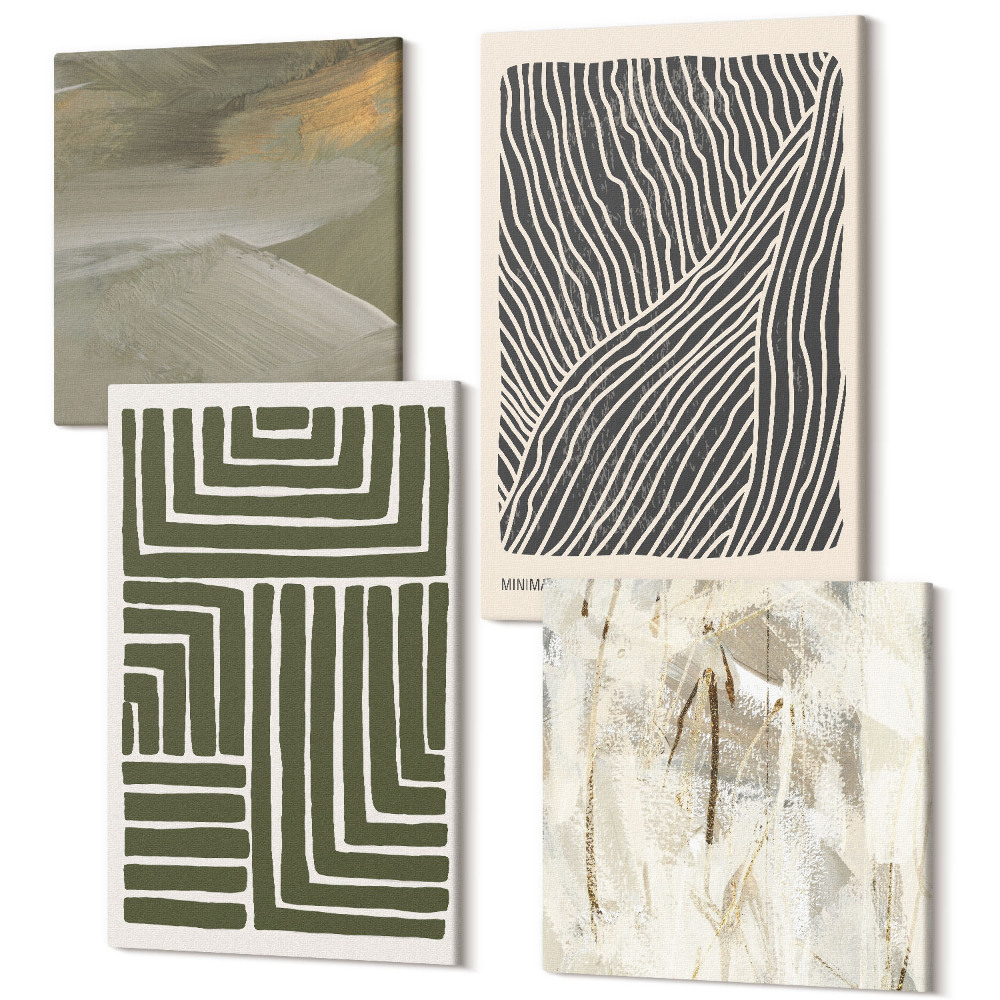 Négy részes vászonkép szett Zöld árnyalatú vonalminták és formák