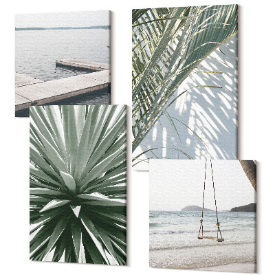 Négy részes vászonkép Pálma levelek növény hinta és fa híd