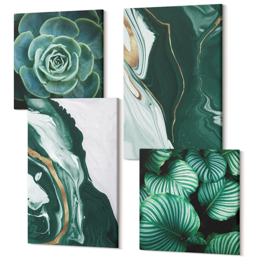 Négy részes vászonkép Absztrakt festék minták zamatos növényi levelek