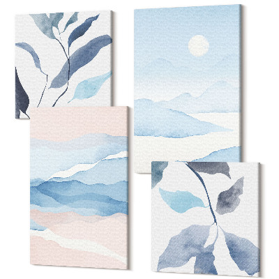 Négy részes vászonkép Finom hegyi tájak akvarell növényekben