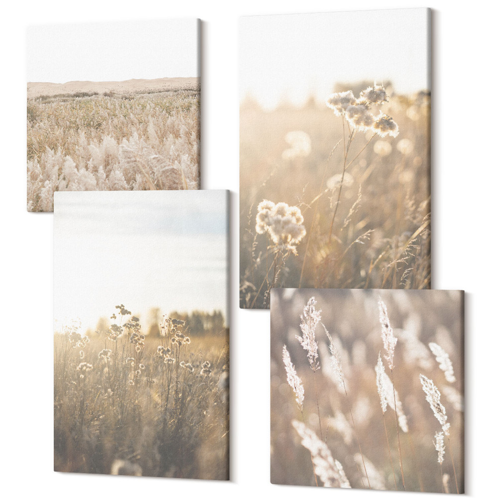 Négy részes vászonkép szett Egy táj fűvel és virágokkal meleg árnyalatokban