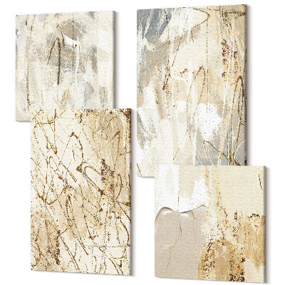 Négy részes vászonkép szett Bézs absztrakt festett formák és vonalak