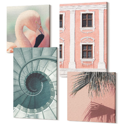 Négy részes vászonkép Pasztell tónusú építészet és spirális minták