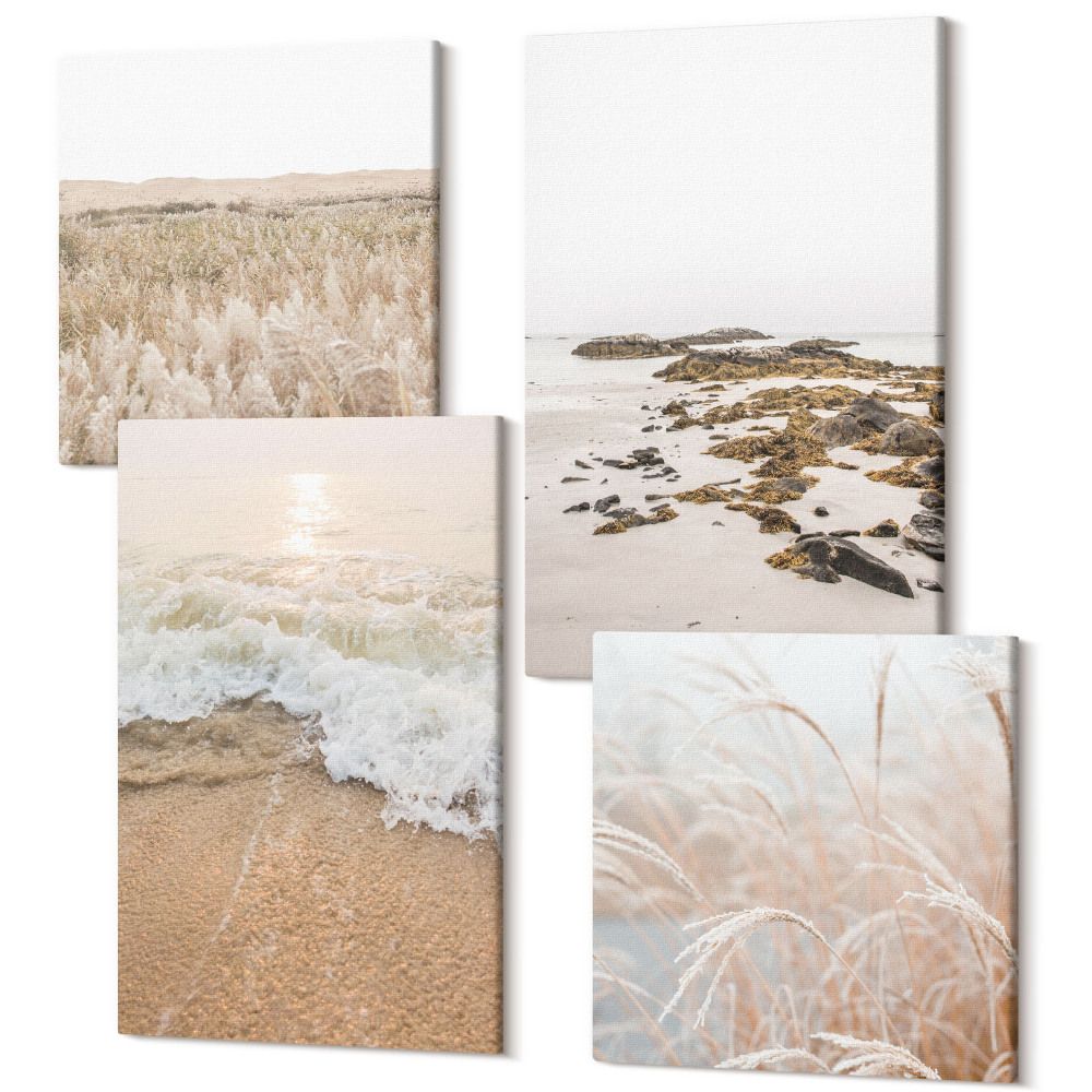 Négy részes vászonkép Strand hullámokkal és tengeri kövekkel nyáron
