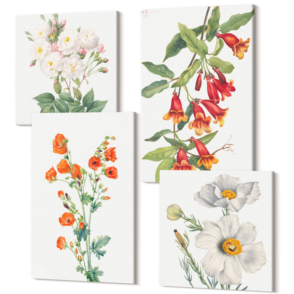 Négy részes vászonkép szett Virág kompozíciók retro vintage festmény