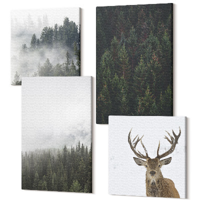 Négy részes vászonkép Zöld erdők ködös természeti környezetben