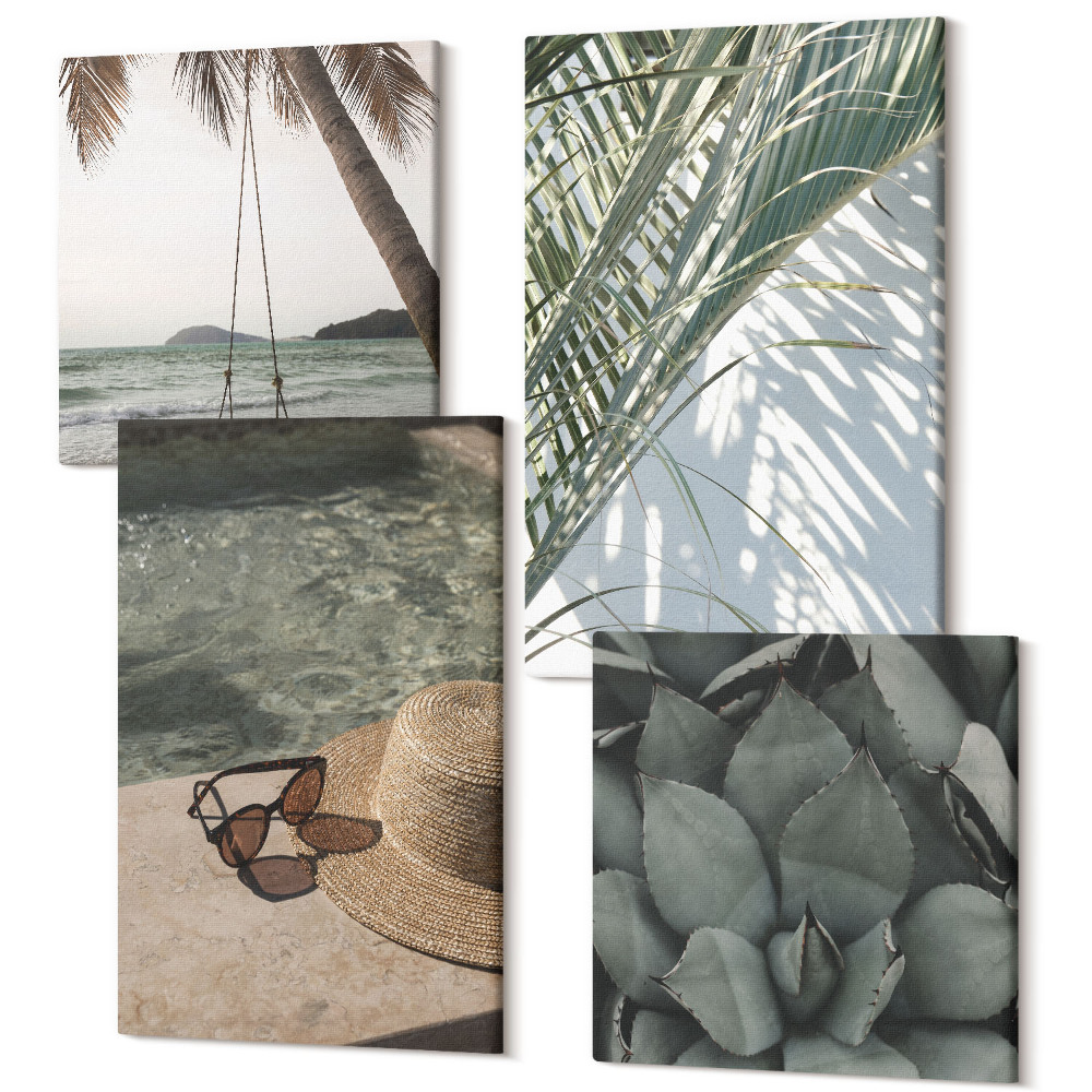 Négy részes vászonkép Trópusi növények és nyári üdülési akcentusok