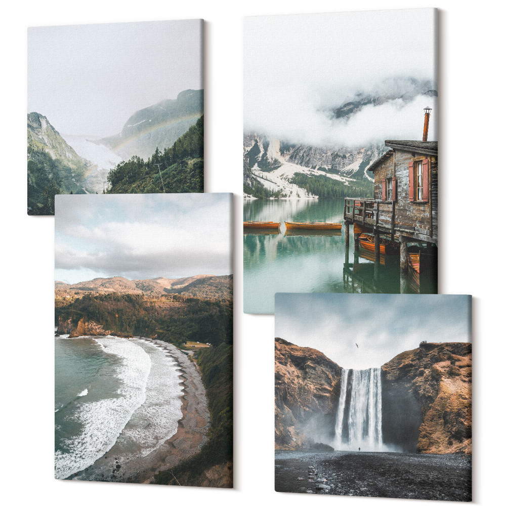 Négy részes vászonkép Kilátás a hegyekre, a strandra, a felhőkre és a vízre