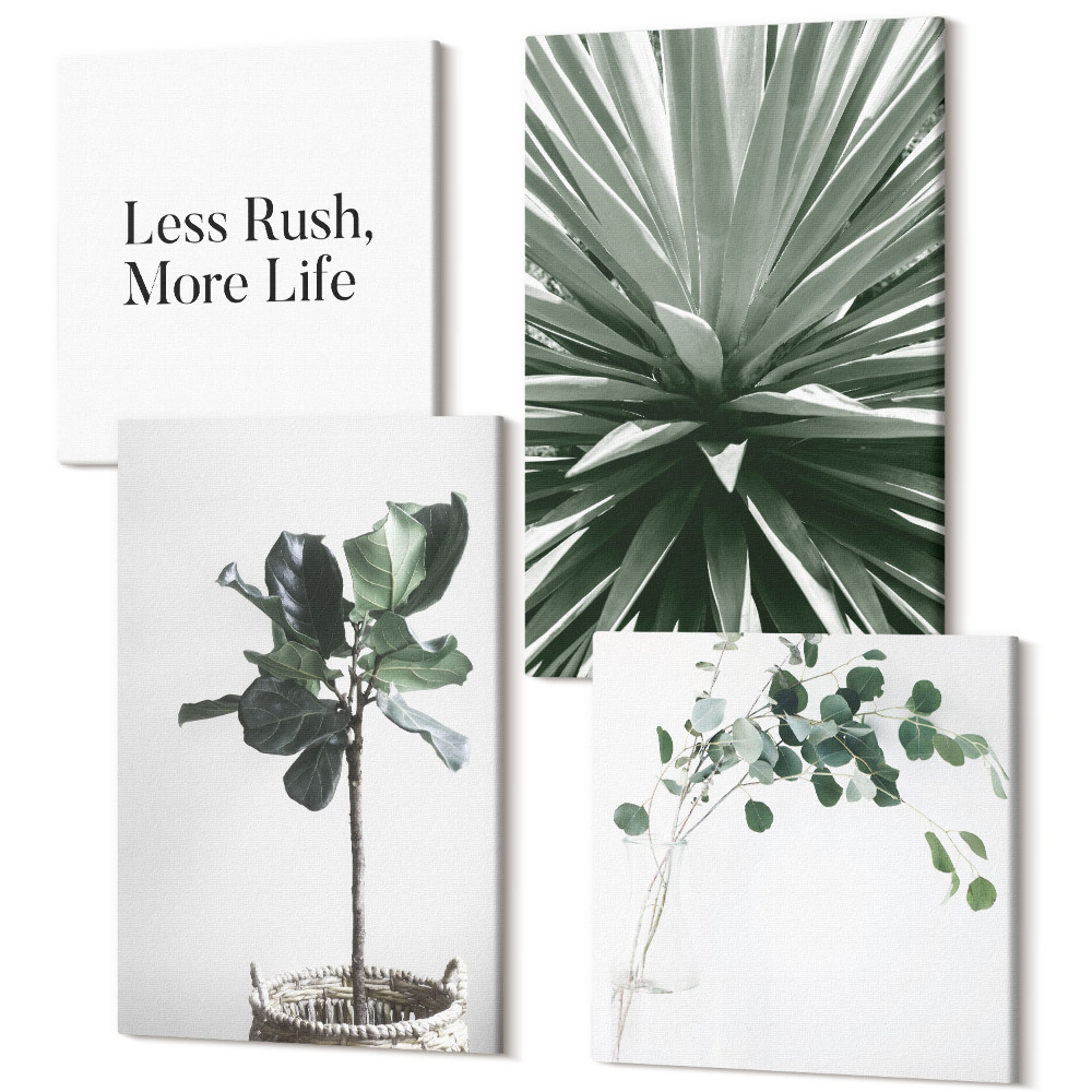 Négy részes vászonkép szett Zöld növények minimalista stílusú betűkkel