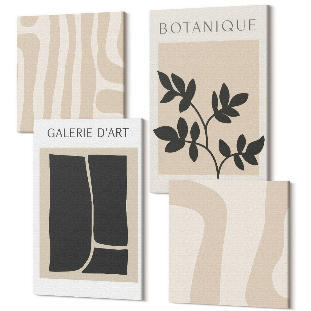 Négy részes vászonkép Absztrakt formák és növényi motívumok semleges tónusokkal