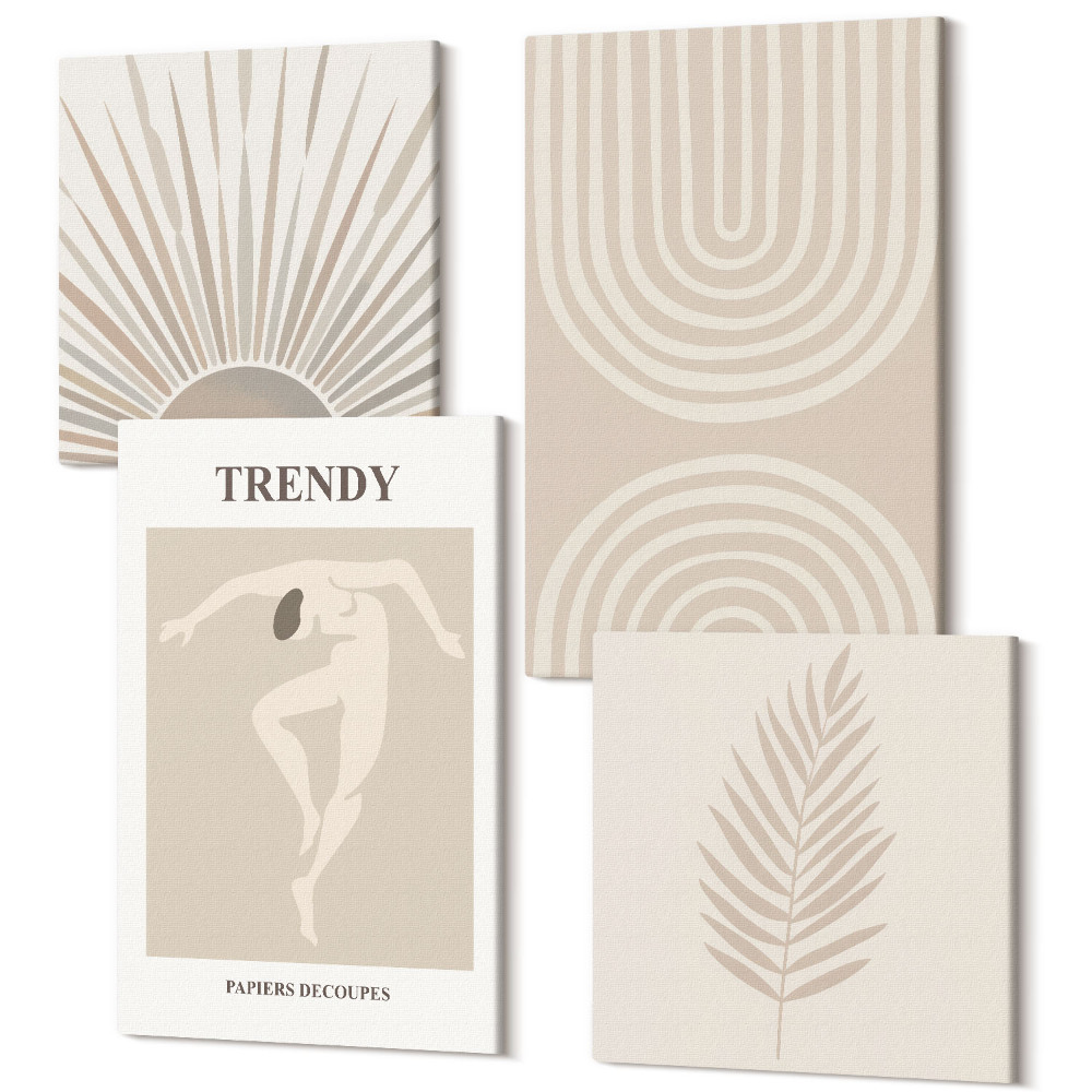 Négy részes vászonkép szett Pasztell plakátok, divatos boho absztrakciók