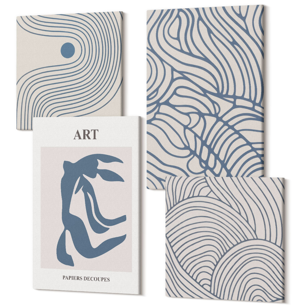 Négy részes vászonkép Absztrakt vonalak kék és bézs árnyalataiban