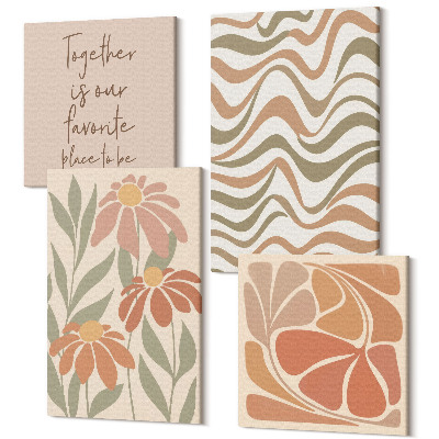 Négy részes vászonkép Pasztell virágok és absztrakt minták