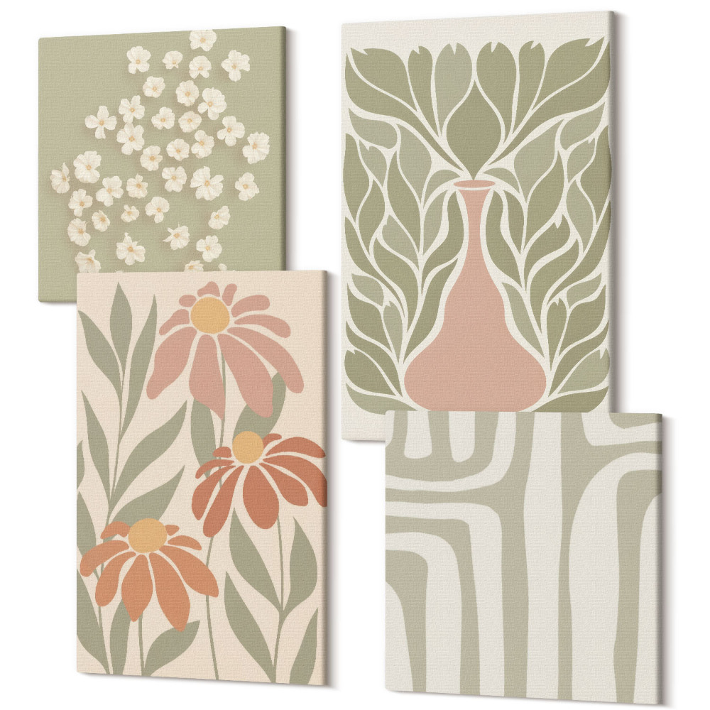 Négy részes vászonkép Virágmotívumok, minimalista minták, bohó stílus