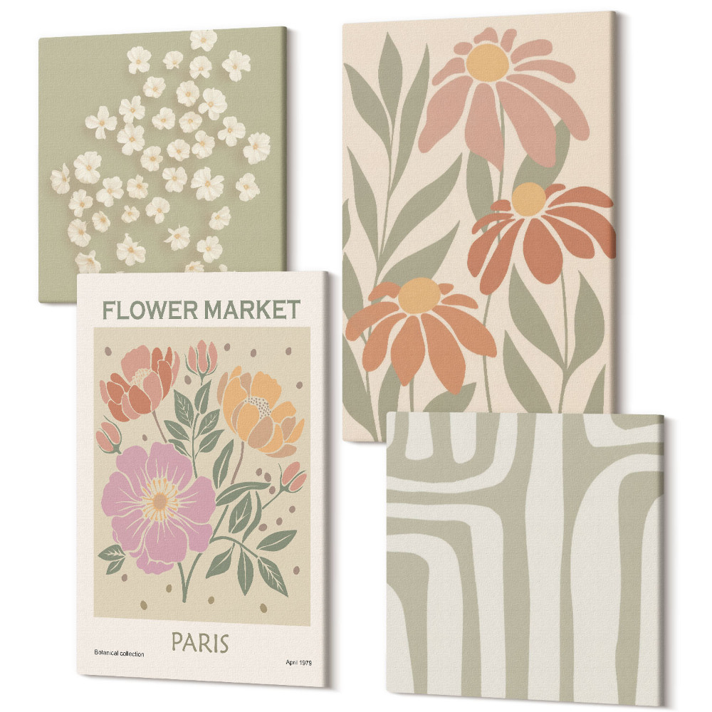 Négy részes vászonkép Botanikai motívumok poszter Párizs minimalizmus