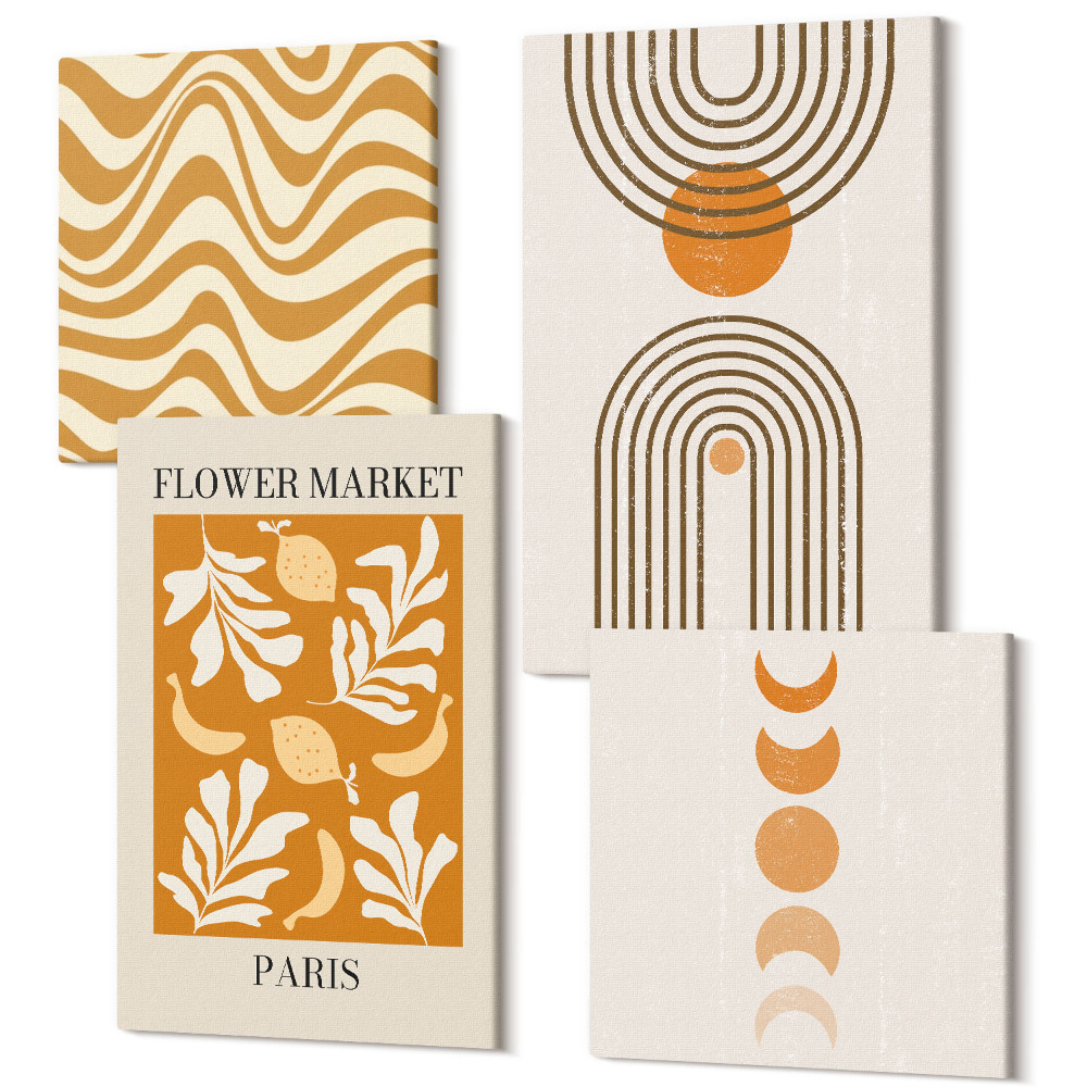 Négy részes vászonkép Virágos és geometrikus mintás divatplakátok