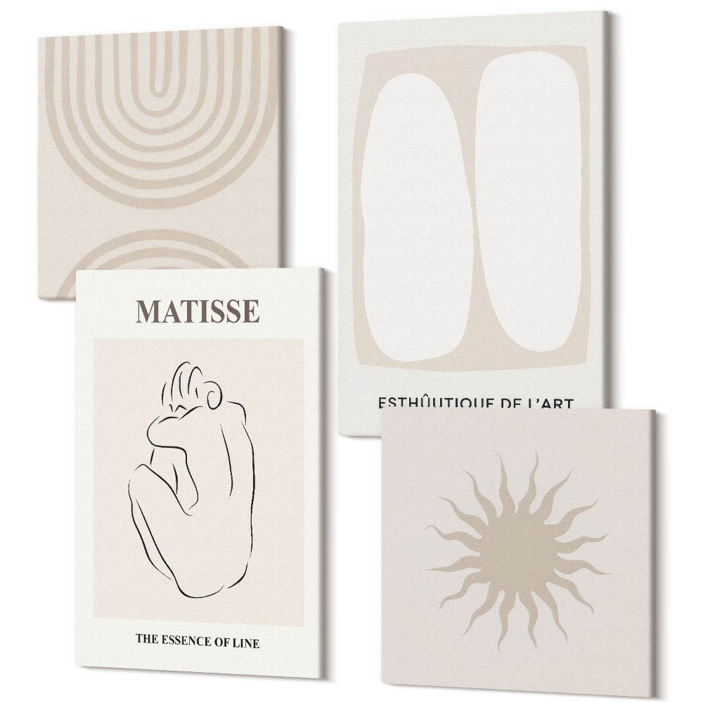 Négy részes vászonkép Stílusos vonalak és minimalista formák semleges tónusokkal