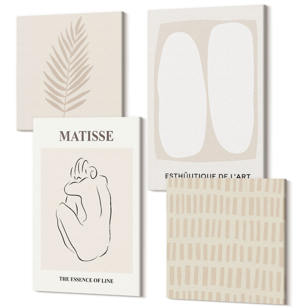 Négy részes vászonkép szett Vonalak és formák bézs és fehér árnyalatokban