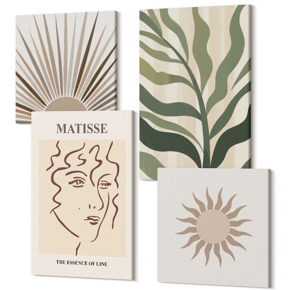 Négy részes vászonkép Absztrakt növényi minták és vonalak tompa színekben