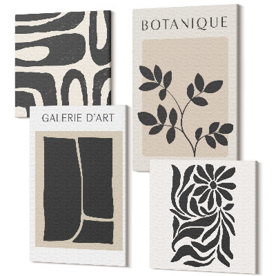 Négy részes vászonkép Absztrakt növényi minták és geometriai formák