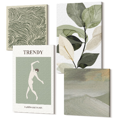 Négy részes vászonkép Növényi minták sziluettek és absztrakt formák