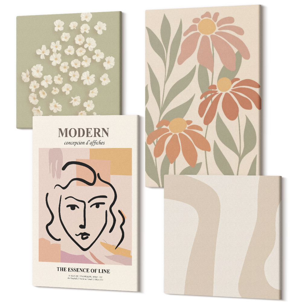 Négy részes vászonkép szett Nő modern stílusban, absztrakt mintákkal