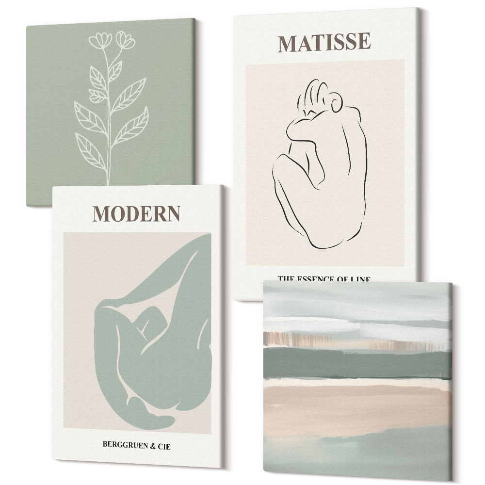 Négy részes vászonkép Absztrakt formák pasztell árnyalatokban növényekkel