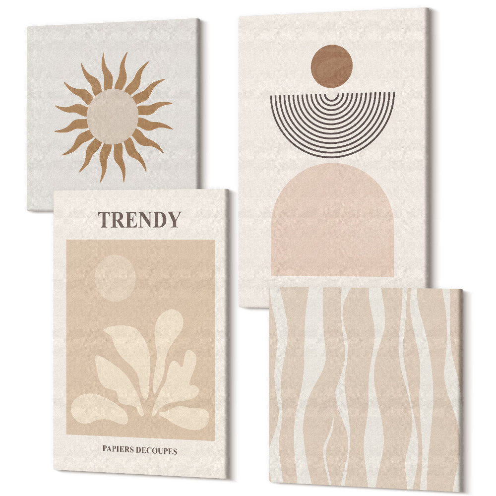 Négy részes vászonkép szett Stílusos absztrakt kompozíciók bézs árnyalatokban