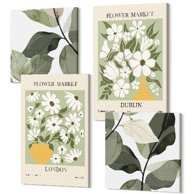Négy részes vászonkép Virágmintás London és Dublin finom levelek