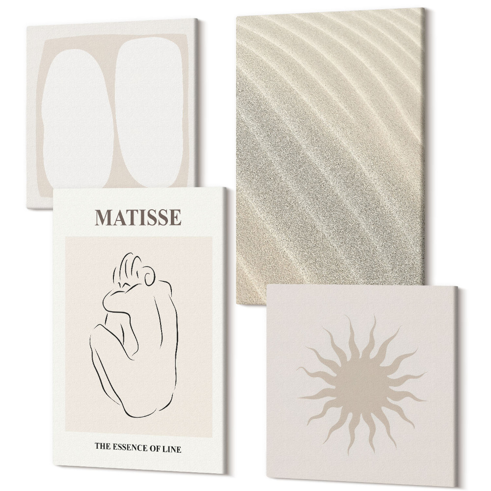 Négy részes vászonkép szett Matisse minimalista homokhullámai és napmintái