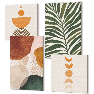 Négy részes vászonkép Absztrakt formák meleg színekkel és levelekkel