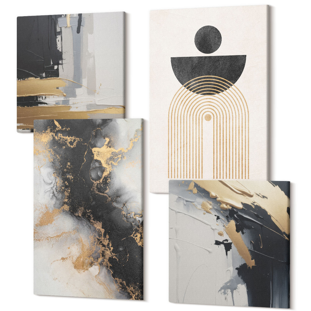 Négy részes vászonkép szett Geometria és absztrakció, elegáns kompozíció