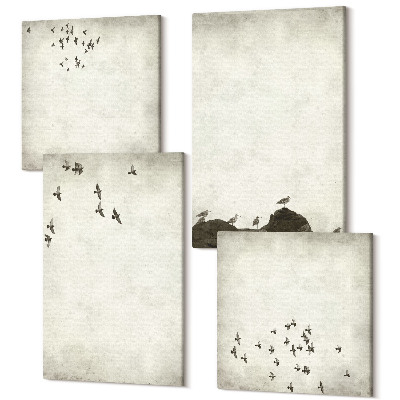 Négy részes vászonkép Repülő madarak minimalista festménye