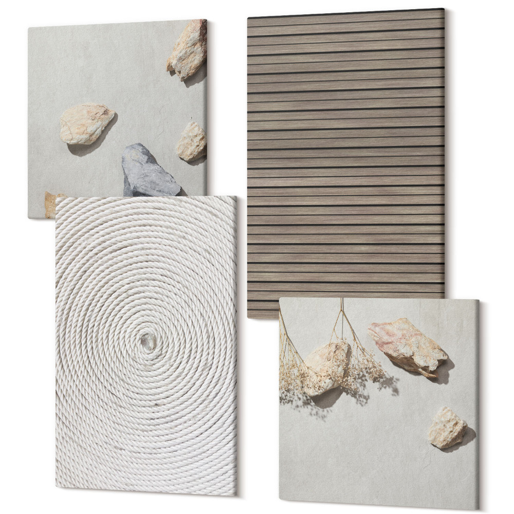 Négy részes vászonkép Természetes textúrák fa kövek kötél
