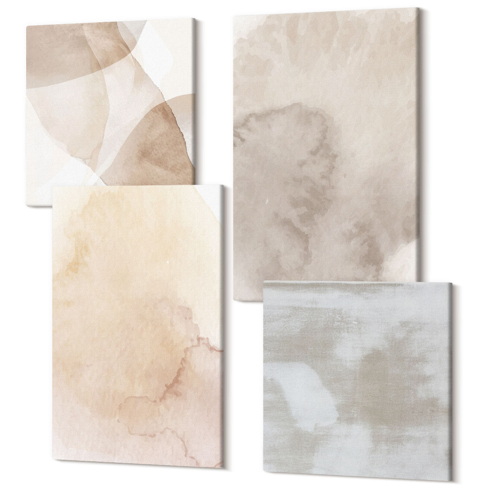 Négy részes vászonkép szett Meleg akvarellek vászonra, pasztell textúrákkal