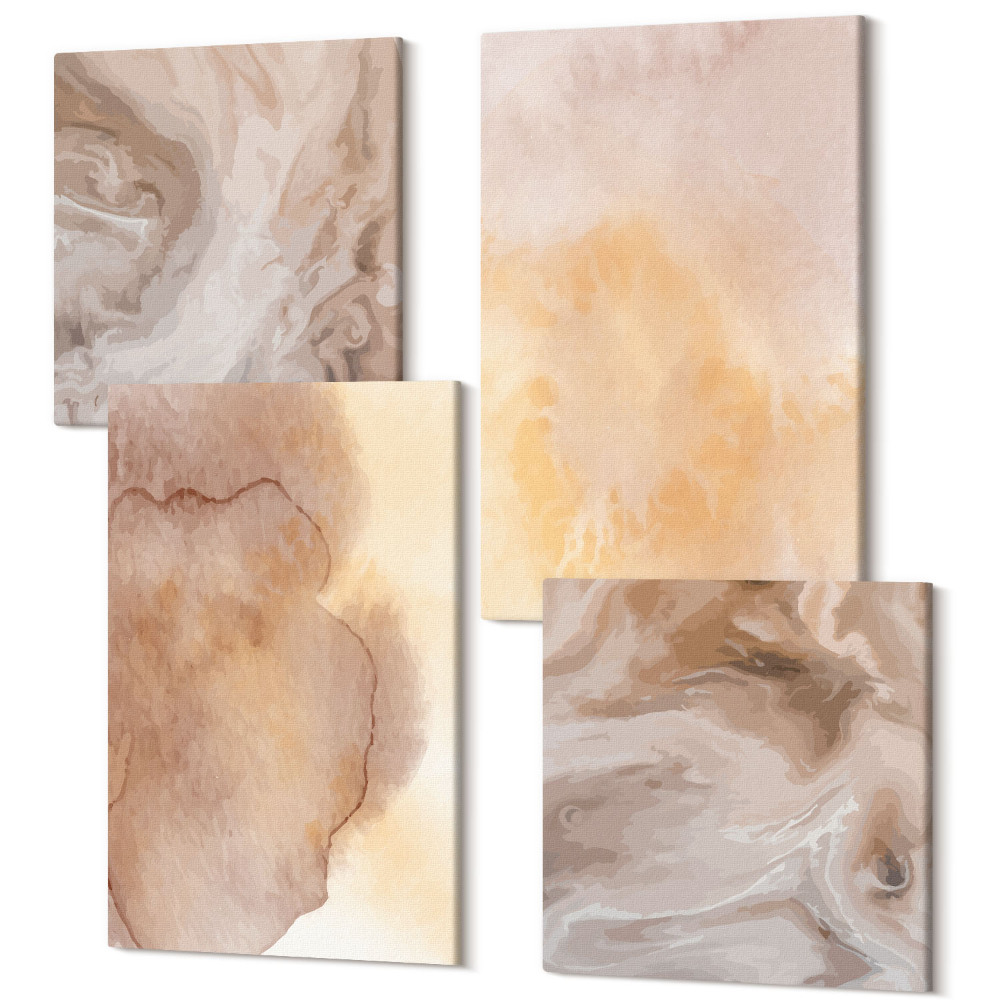 Négy részes vászonkép Meleg akvarellek vászonra, színes textúrák