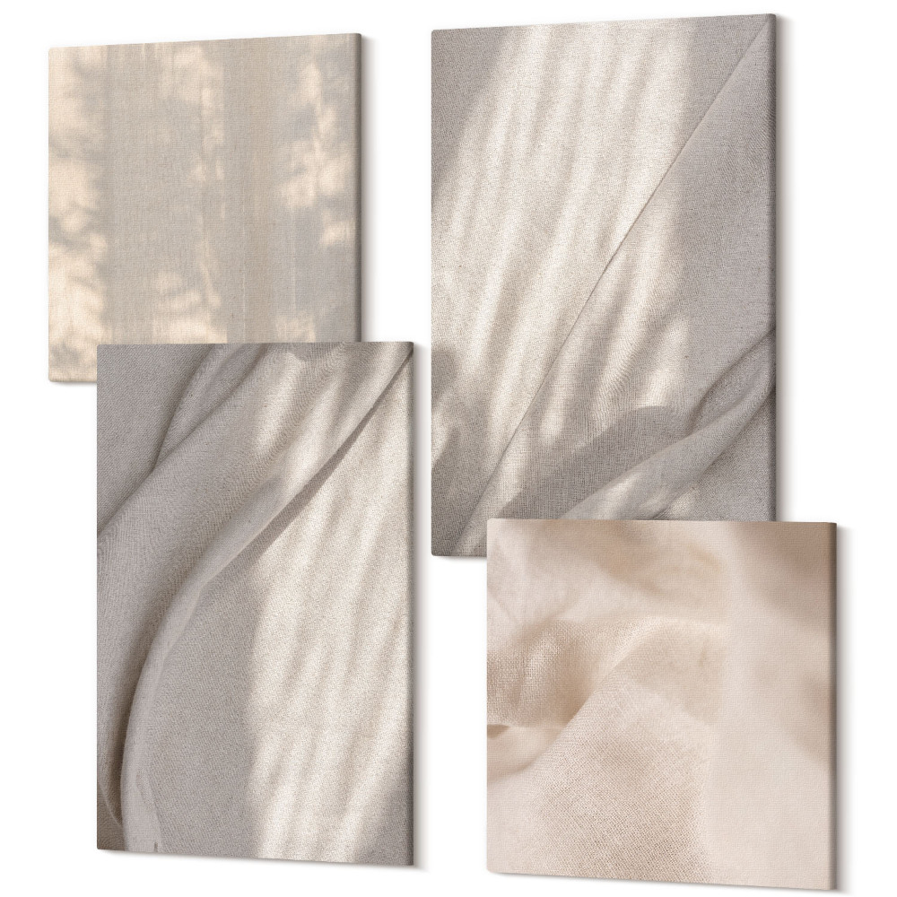 Négy részes vászonkép szett Közeli kép a természetes szövetszerkezetekről boho stílusban