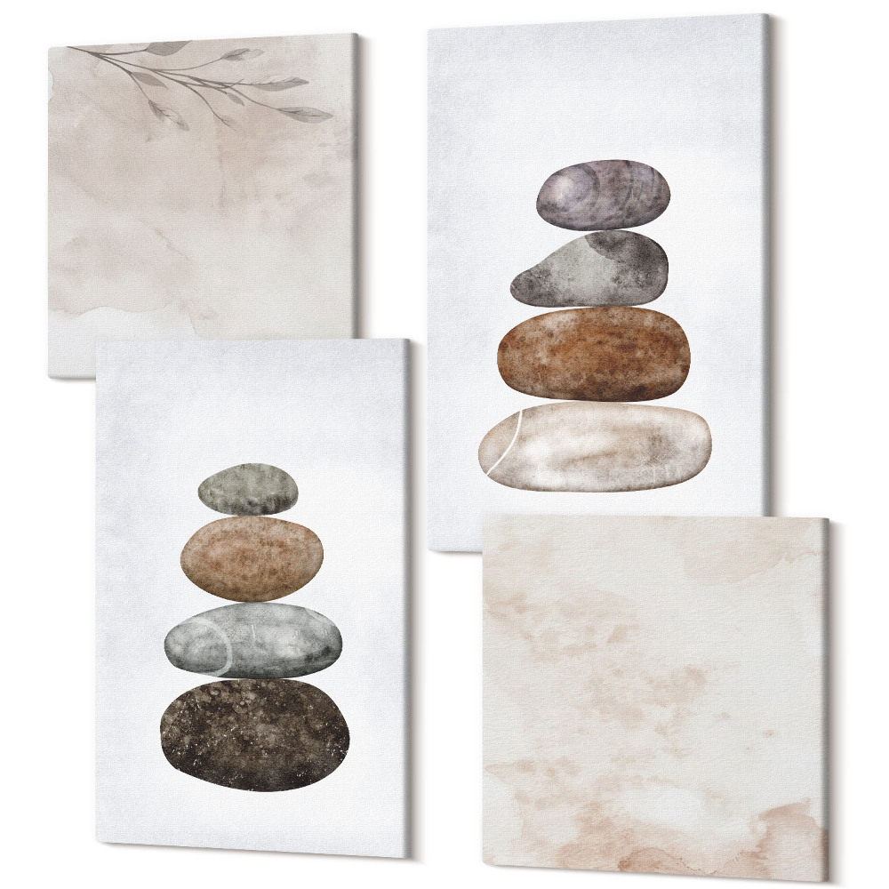 Négy részes vászonkép Kövek halom minimalista boho festmény