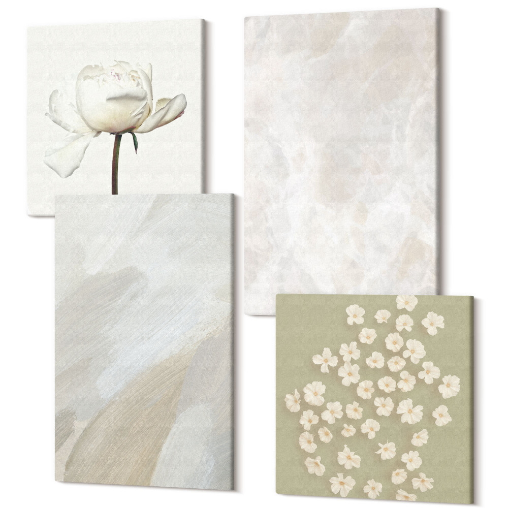 Négy részes vászonkép szett Virágok és divatos textúrák finom bohó stílusban