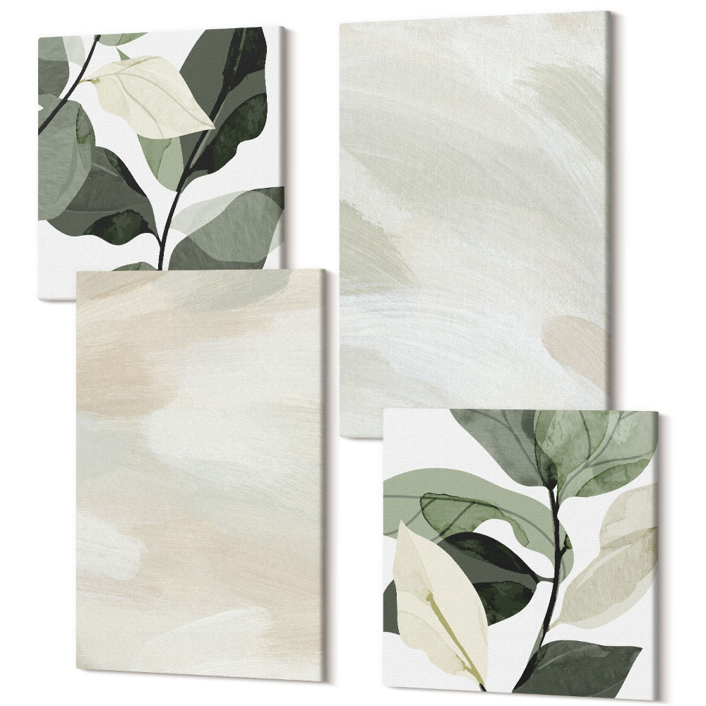 Négy részes vászonkép Világos absztrakt festékek vászonra, finom boho stílus