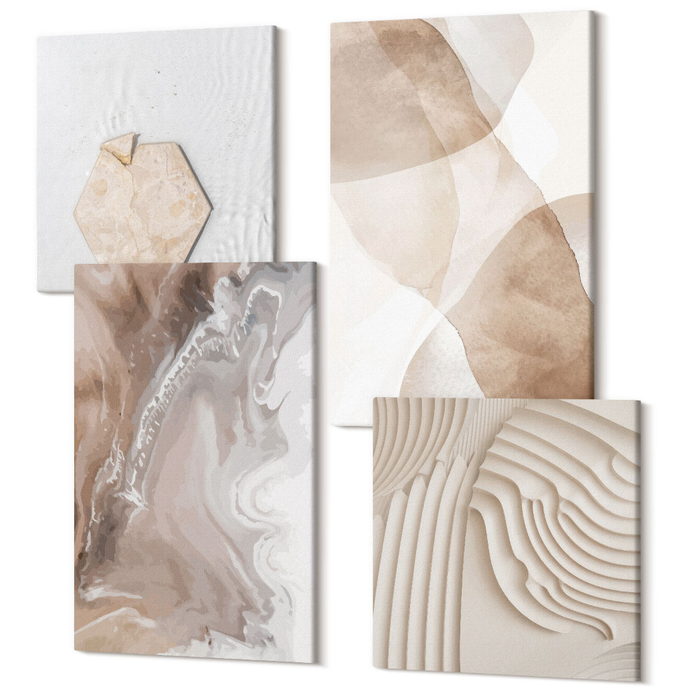 Négy részes vászonkép szett Absztrakt formák festett szerkezetek pasztell színekben