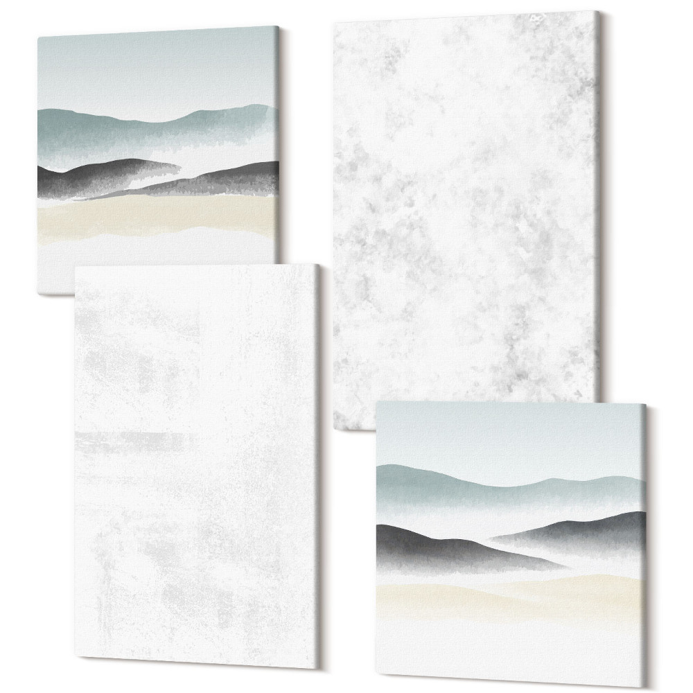 Négy részes vászonkép Fehér foltok a vásznon és absztrakt nézetek minimalista háttereken