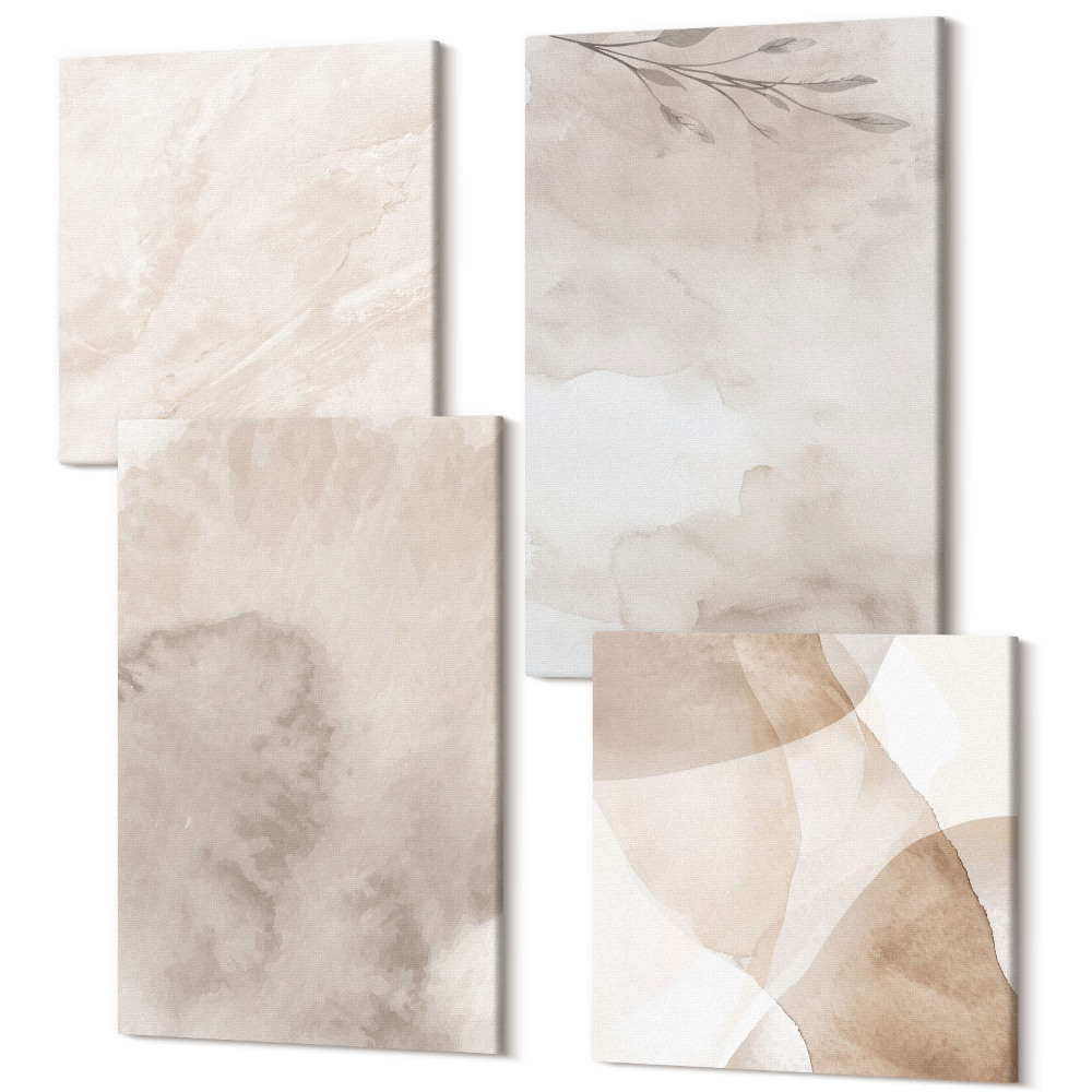 Négy részes vászonkép szett Kiömlött akvarell festékek textúra boho stílusban