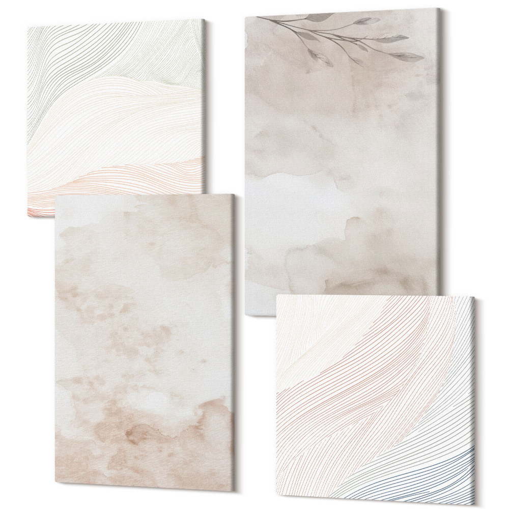 Négy részes vászonkép szett Akvarell foltok és levelek pasztell színekben