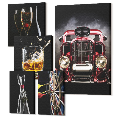 Öt részes vászonkép szett Stílusos retro témák autókkal és italokkal