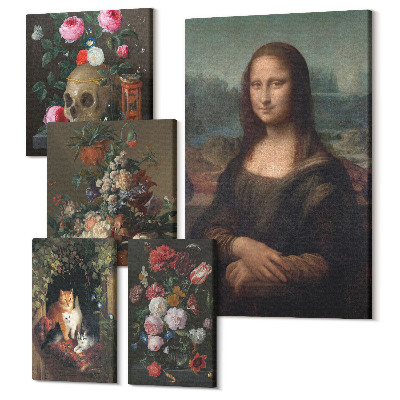 Vászonkép ötrészes Virágdíszek és klasszikus vintage portrék